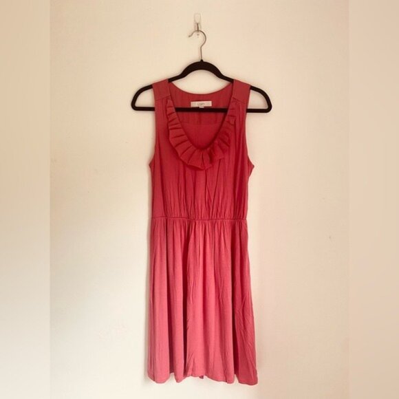 Ann Taylor Loft Pink Sleeveless Ruffle Neck Midi Dress Rayon/Lyocell Size M - Picture 2 of 9